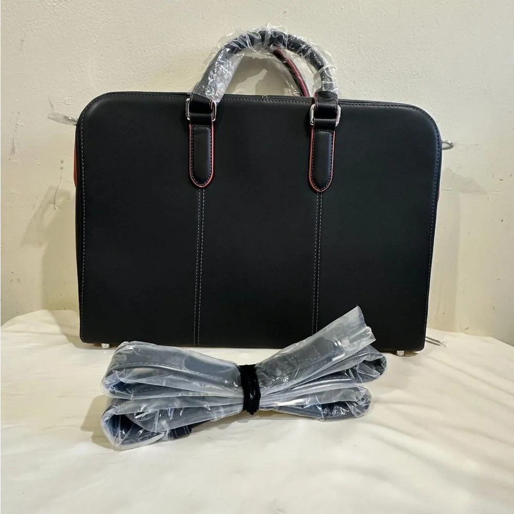 Platinum Classic Black Men's Briefcase with Red Accents